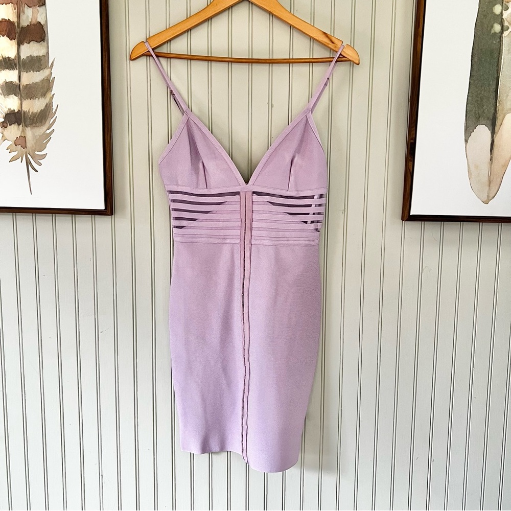 Peace + Love Bandage Dress Strappy Mesh Mini Bodycon NWT Lavender
